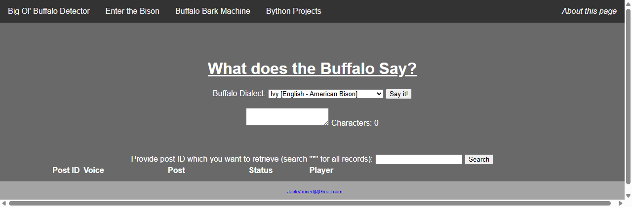 Screenshot of the Buffalo Bark Machine